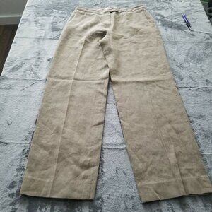 Metradamo Womens Size 44 High Rise Pants Straight Leg Linen Casual Khaki Italy